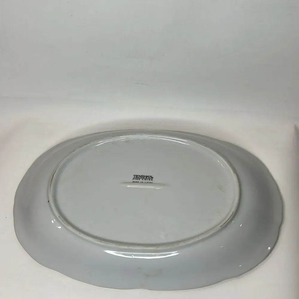 Tienshan Fine China Oval 13 X 9 Inches Serving Storing Platter White Green Purpl